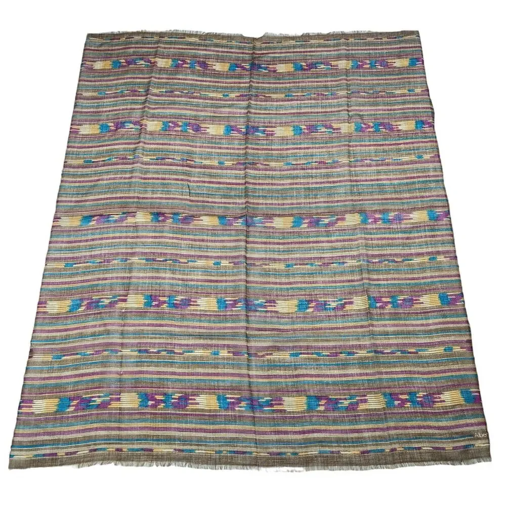 Albert Nipon Scarf Brown Southwestern Print Wool Square 42 x 43